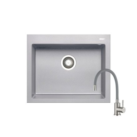 Pyramis Alazia (61x50) industrial grey gránit mosogató +  SAP4-F090GY rozsdamentes acél csaptelep flexibilis kifolyócsővel
