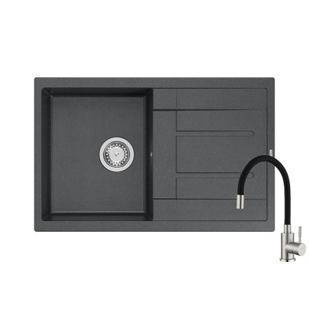 Quadron MORGAN 111 black diamond gránit mosogatótálca + Zegor SAP4-F090KB csaptelep fekete flexibilis kifolyócsővel