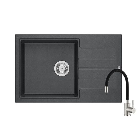 Quadron PETER 111 black diamond gránit mosogatótálca + Zegor SAP4-F090KB csaptelep fekete flexibilis kifolyócsővel