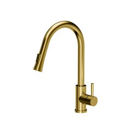 Quadron Julia íves csaptelep, zuhanyfejjel, PVD nano gold