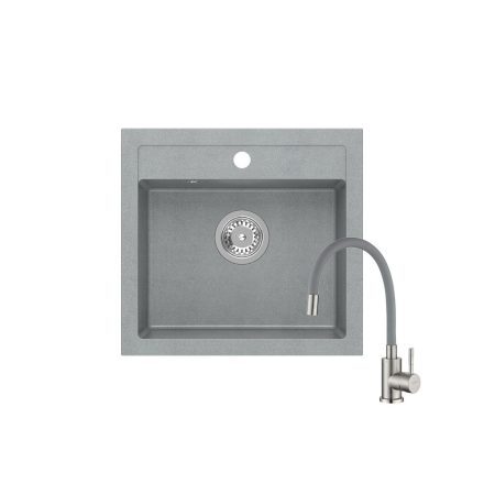 Quadron JOHNNY 110 silver stone gránit mosogatótálca + Zegor SAP4-F090GY rozsdamentes acél csaptelep szürke flexibilis kifolyócsővel