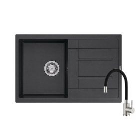   Quadron MORGAN 111 black dotted gránit mosogatótálca + Zegor SAP4-F090KB csaptelep fekete flexibilis kifolyócsővel