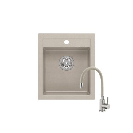 Quadron JOHNNY 100 pearl beige gránit mosogatótálca + Zegor SOP4-F146KS króm csaptelep bézs flexibilis kifolyócsővel
