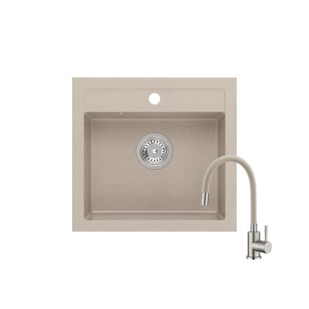 Quadron JOHNNY 110 pearl beige gránit mosogatótálca + Zegor SOP4-F146KS króm csaptelep bézs flexibilis kifolyócsővel