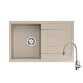   Quadron MORGAN 111 pearl beige gránit mosogatótálca + Zegor SOP4-F090KS króm csaptelep bézs flexibilis kifolyócsővel