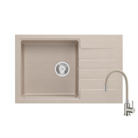   Quadron PETER 111 pearl beige gránit mosogatótálca + Zegor SOP4-F146KS króm csaptelep bézs flexibilis kifolyócsővel