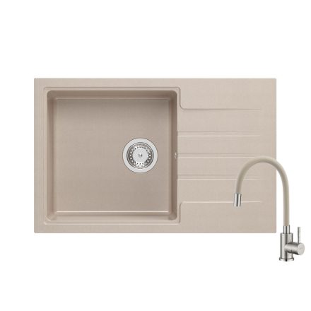 Quadron PETER 111 pearl beige gránit mosogatótálca + Zegor SOP4-F146KS króm csaptelep bézs flexibilis kifolyócsővel